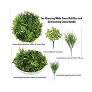 Two Flowering White Green Wall 50cm Discs and Six Flowering Stems Bundle V637-DP1194114