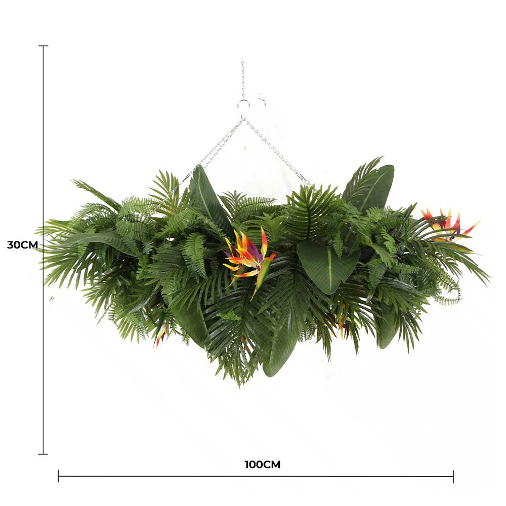 Artificial Hanging Plant Arrangement With Tropical Flowers in a Rectangular Arrangement 100cm x 30cm Mesh + V637-DP1227403