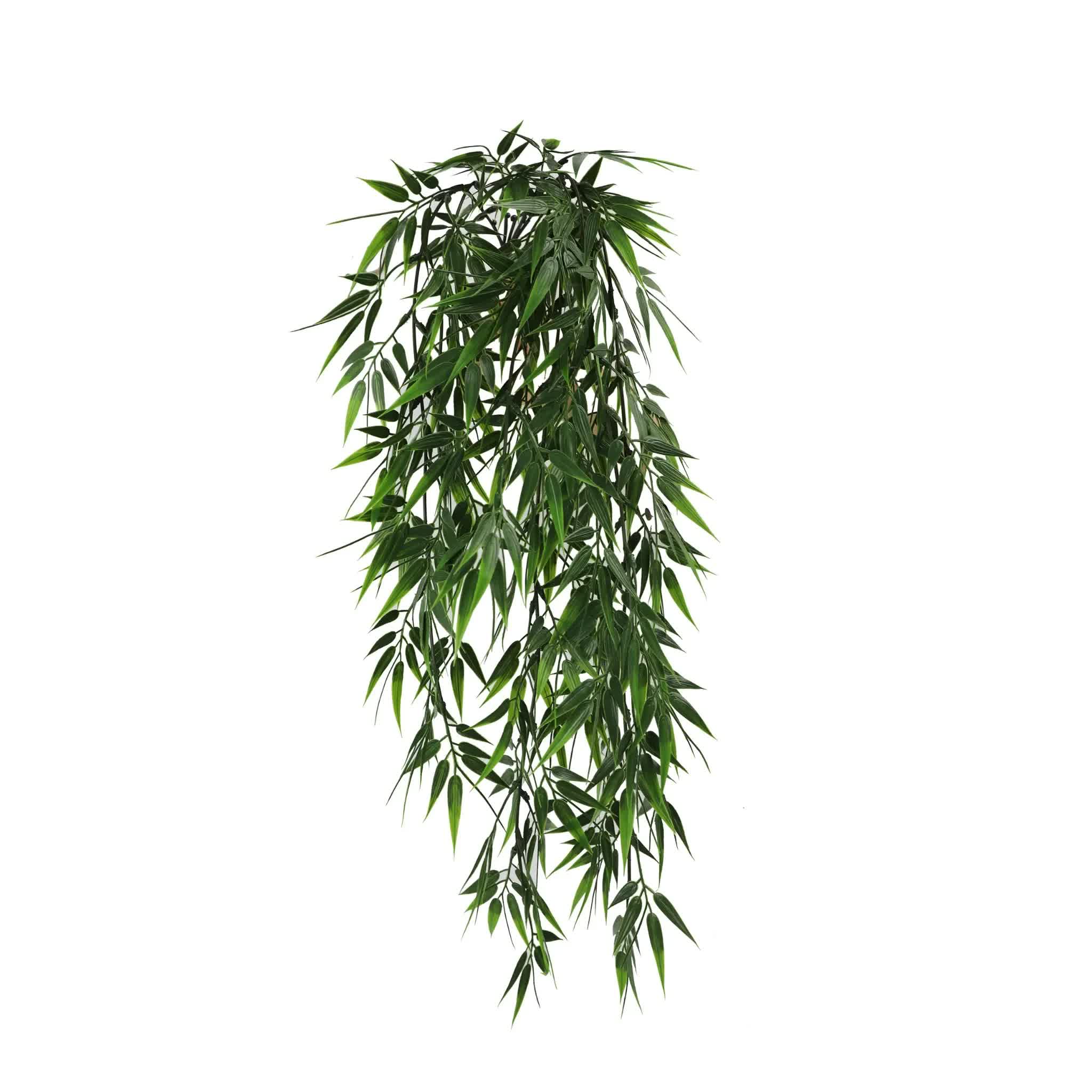 Artificial Hanging Dark Green Hanging Bamboo Leaf Garland Bush UV Resistant and Fire Rated 17cm x 76cm V637-DP1237FR