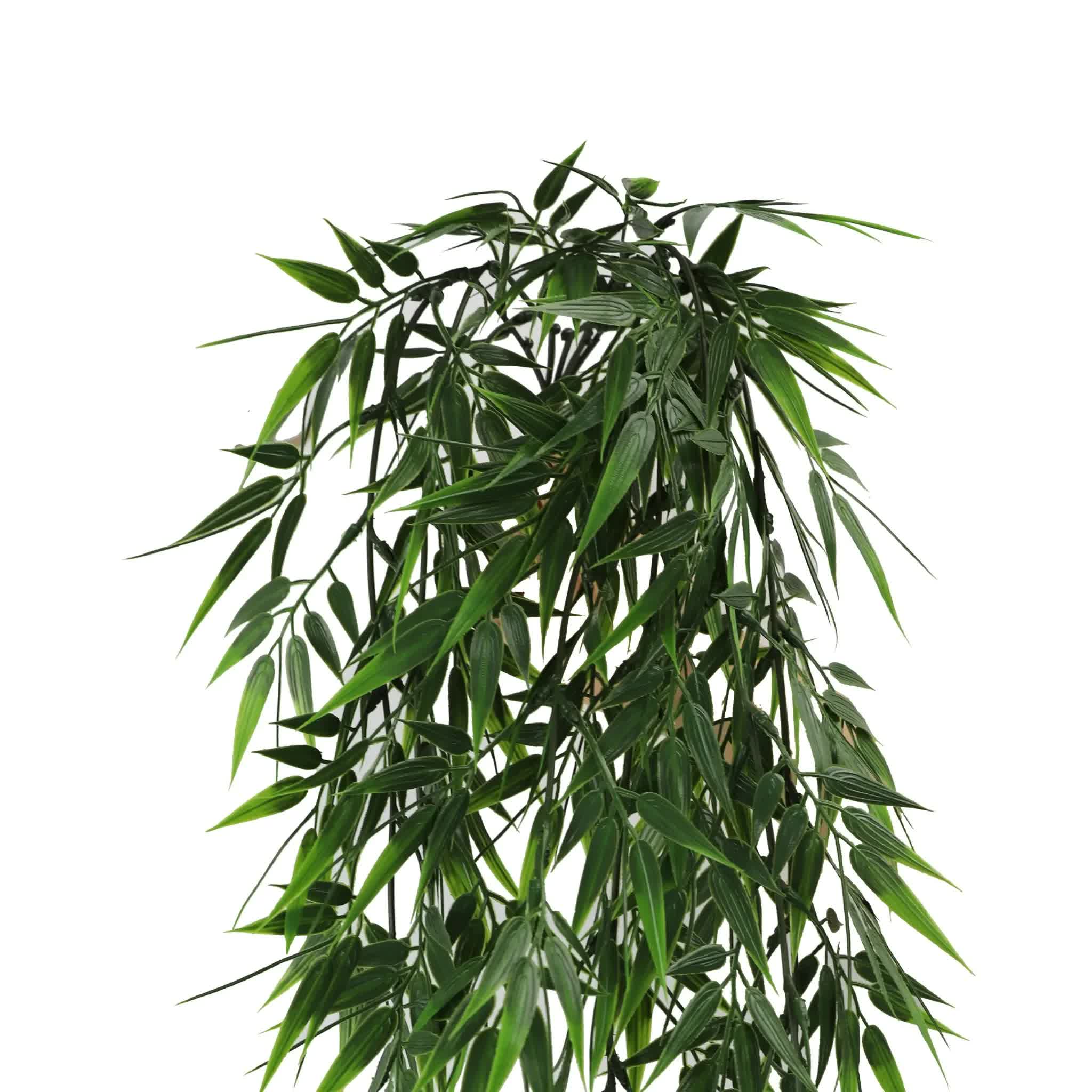Artificial Hanging Dark Green Hanging Bamboo Leaf Garland Bush UV Resistant and Fire Rated 17cm x 76cm V637-DP1237FR