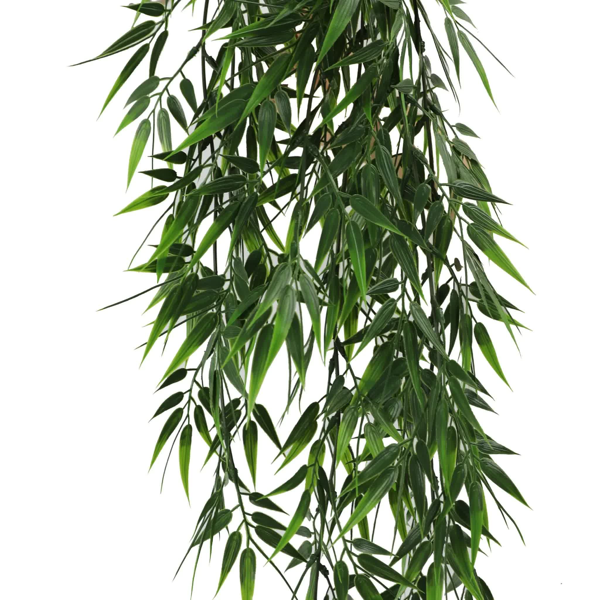 Artificial Hanging Dark Green Hanging Bamboo Leaf Garland Bush UV Resistant and Fire Rated 17cm x 76cm V637-DP1237FR