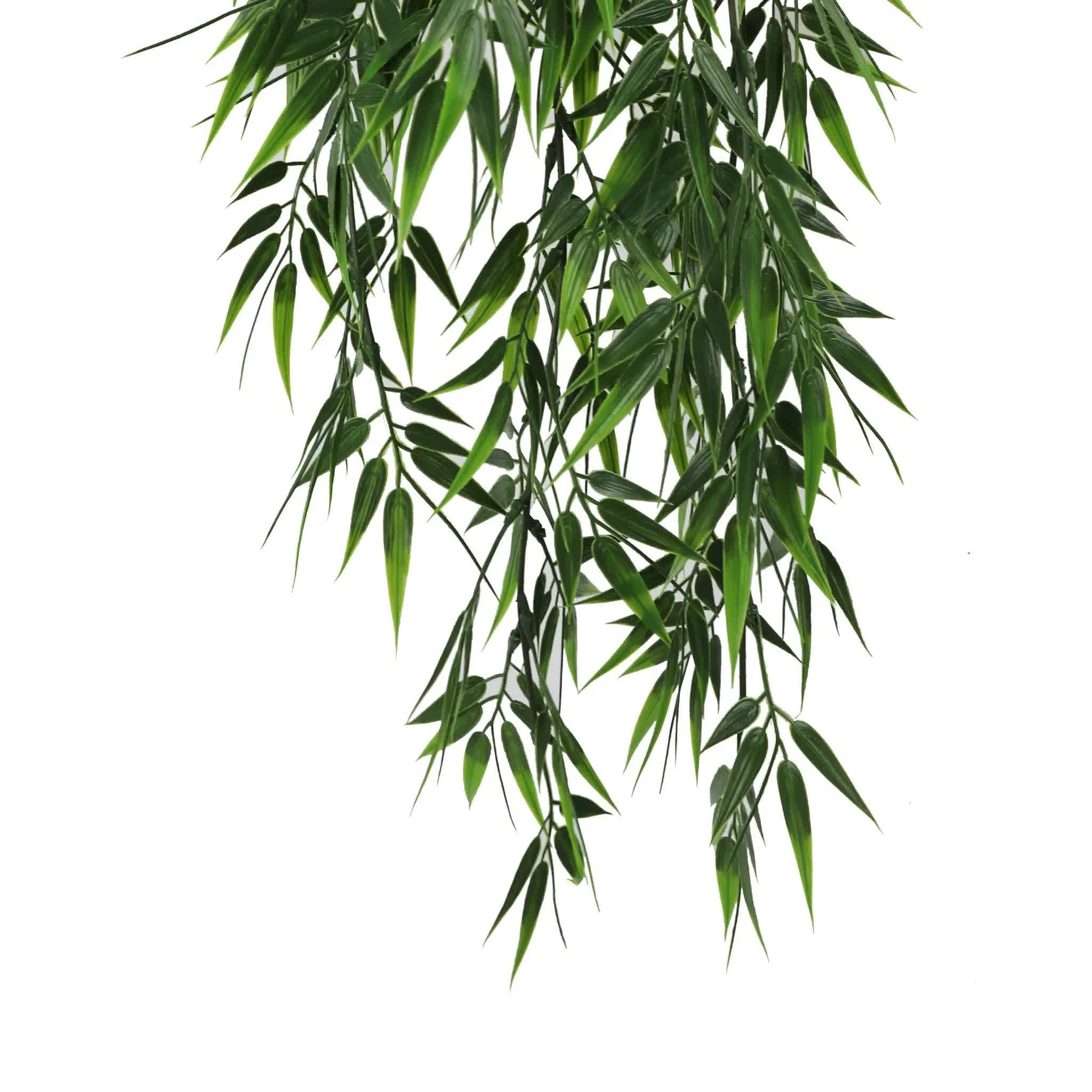 Artificial Hanging Dark Green Hanging Bamboo Leaf Garland Bush UV Resistant and Fire Rated 17cm x 76cm V637-DP1237FR