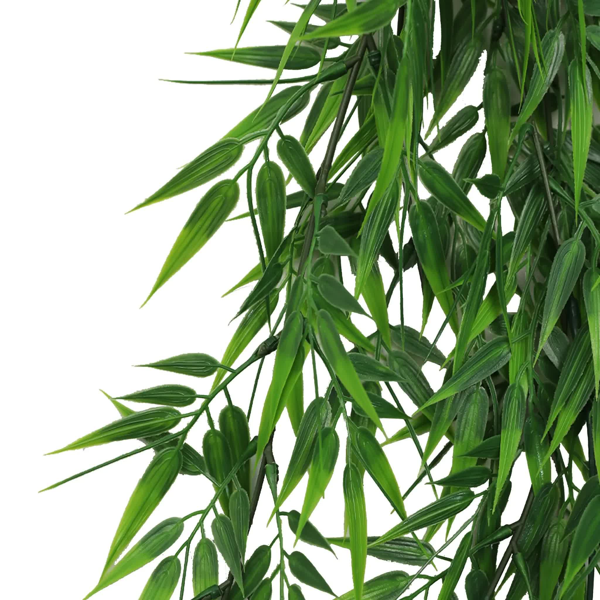 Artificial Hanging Dark Green Hanging Bamboo Leaf Garland Bush UV Resistant and Fire Rated 17cm x 76cm V637-DP1237FR