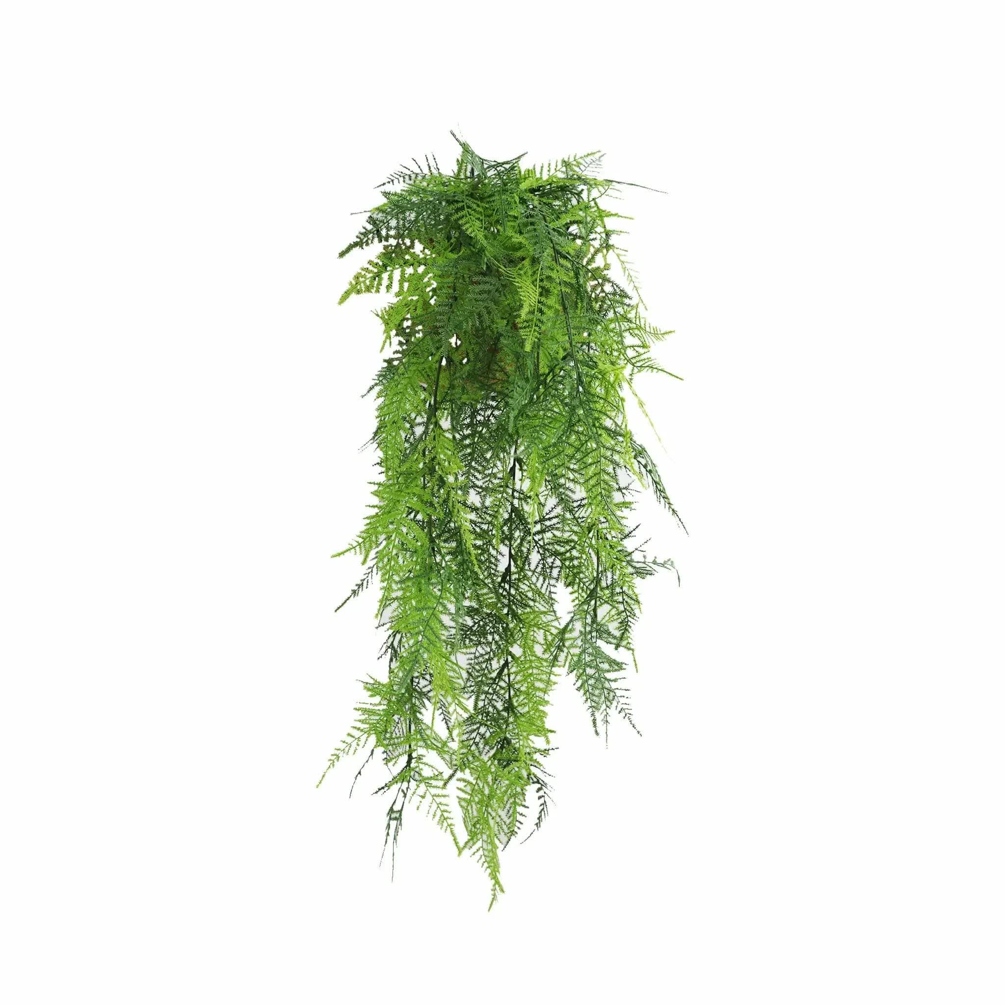 Artificial Hanging Lace Fern Vivid Green Garland Bush UV Resistant and Fire Rated 15cm x 76cm V637-DP1238FR