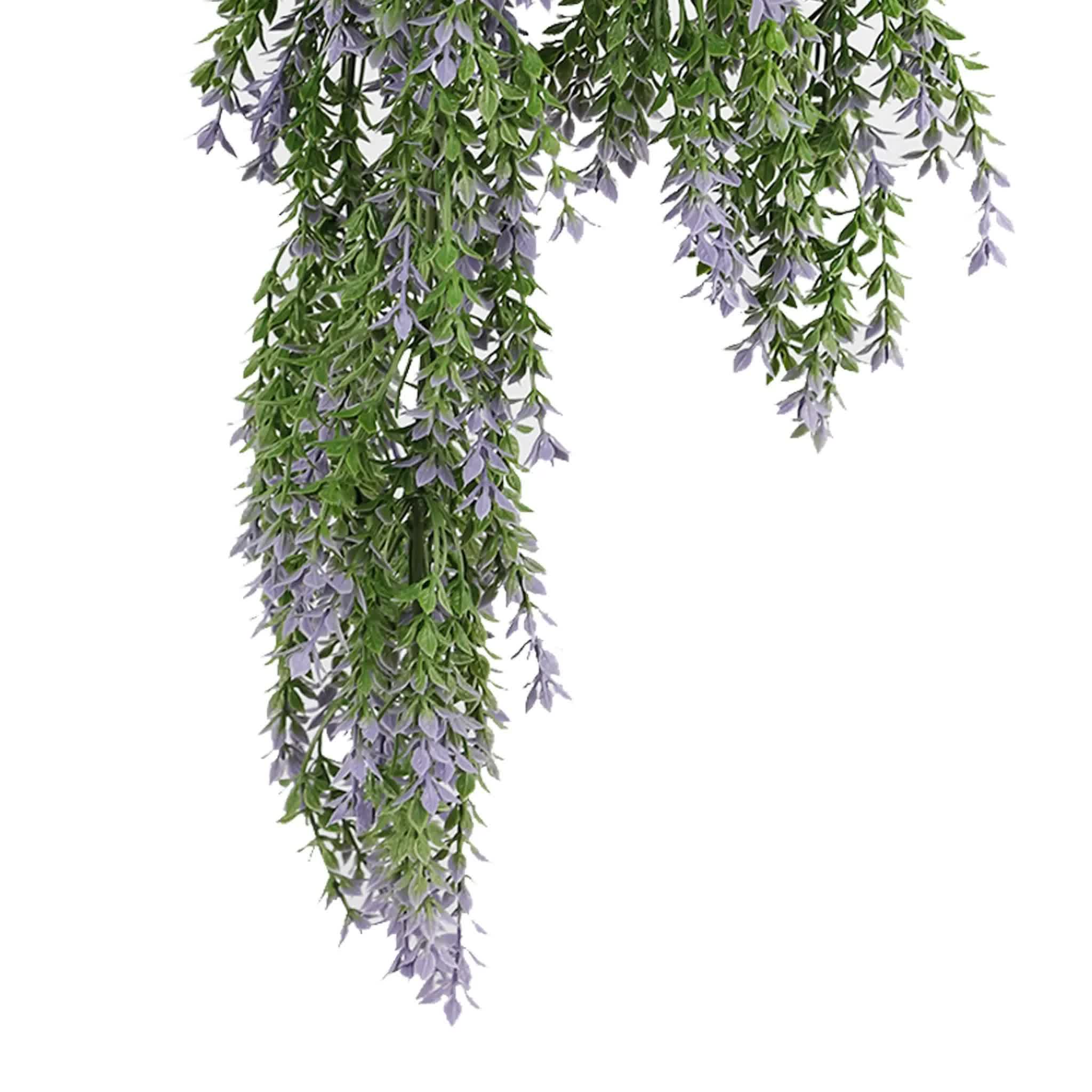 Artificial Hanging Purple and Green Willow Leaf Garland Bush UV Resistant and Fire Rated 20cm x 76cm V637-DP1242FR