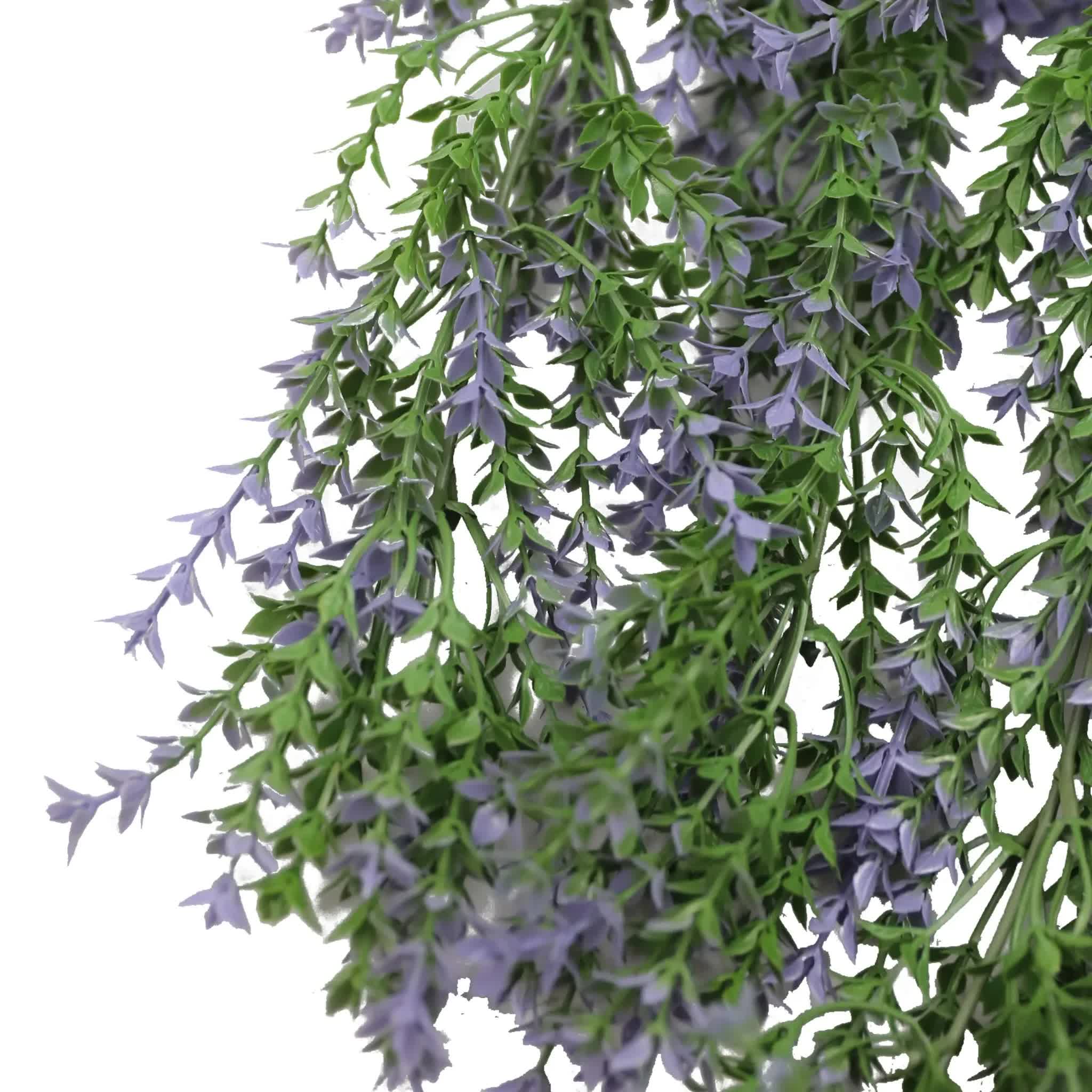 Artificial Hanging Purple and Green Willow Leaf Garland Bush UV Resistant and Fire Rated 20cm x 76cm V637-DP1242FR