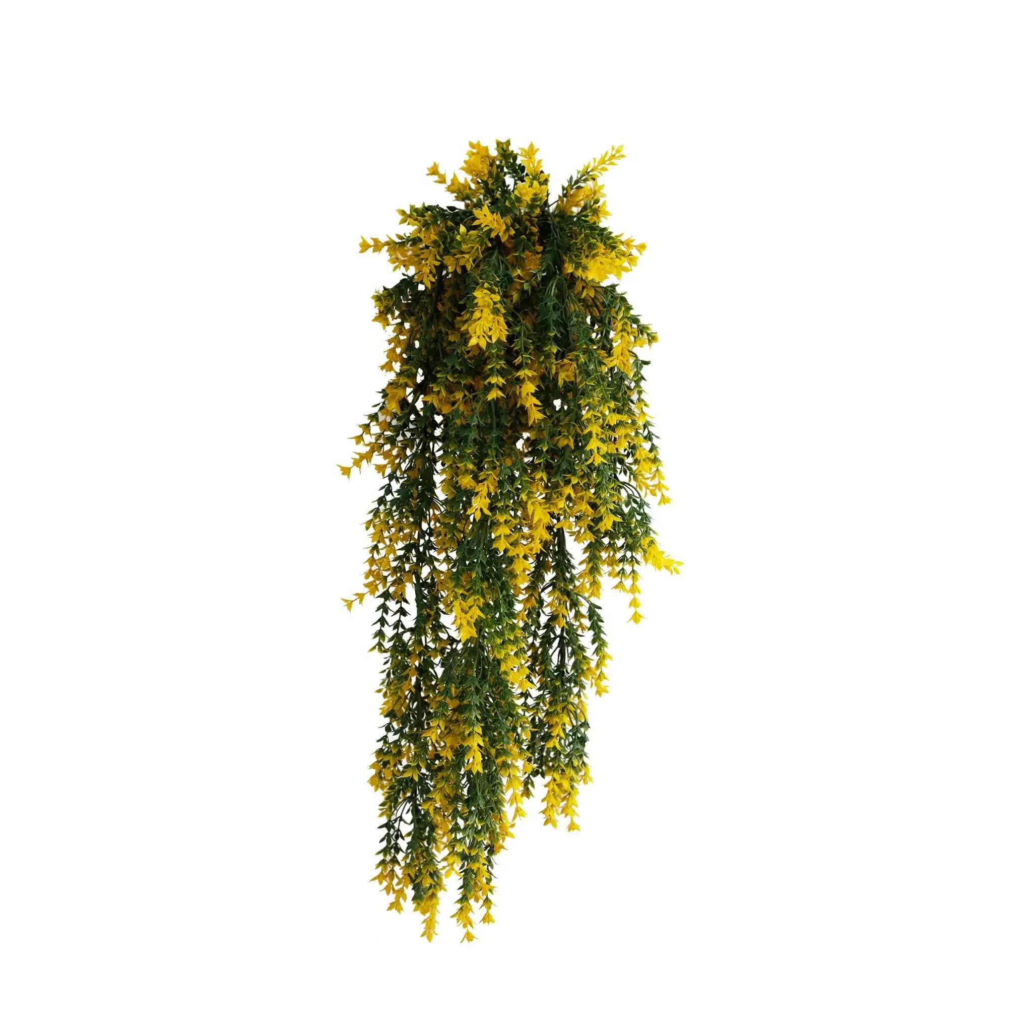 Artificial Hanging Yellow and Green Willow Leaf Garland Bush UV Resistant and Fire Rated 20cm x 76cm V637-DP1243FR