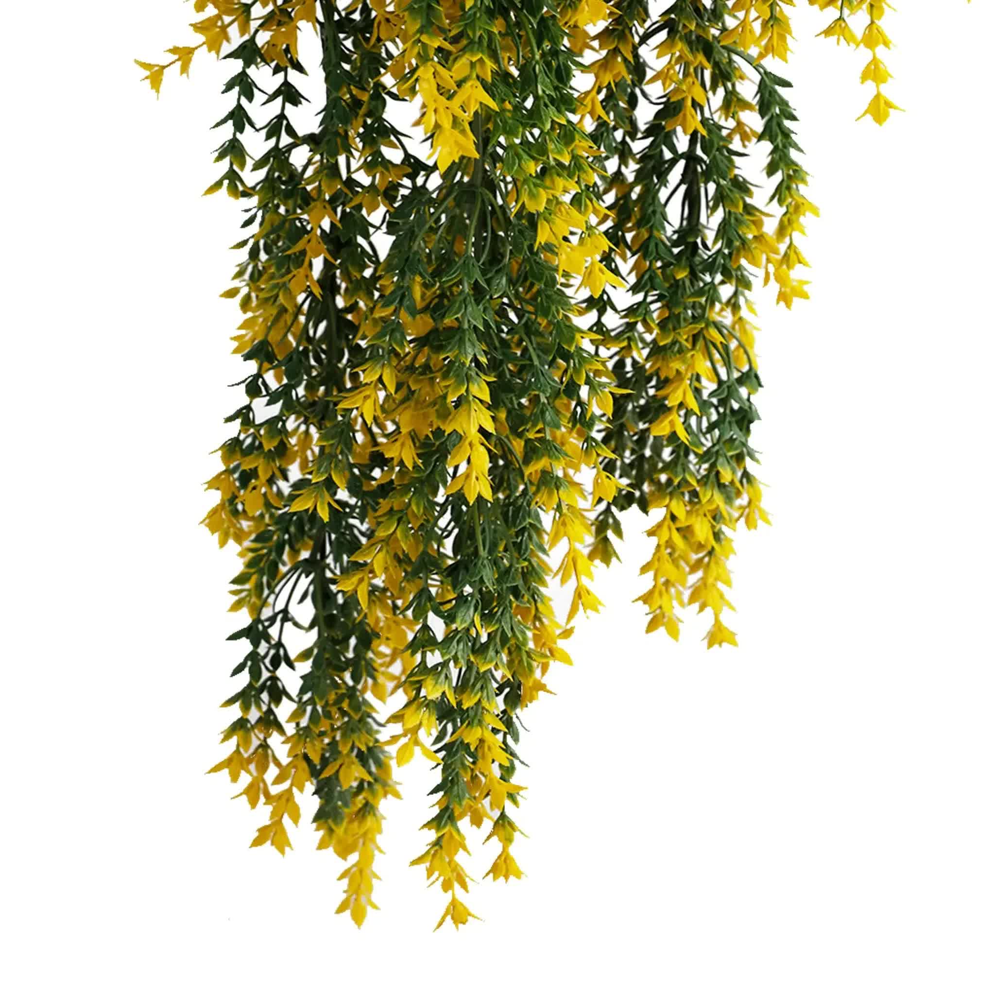 Artificial Hanging Yellow and Green Willow Leaf Garland Bush UV Resistant and Fire Rated 20cm x 76cm V637-DP1243FR