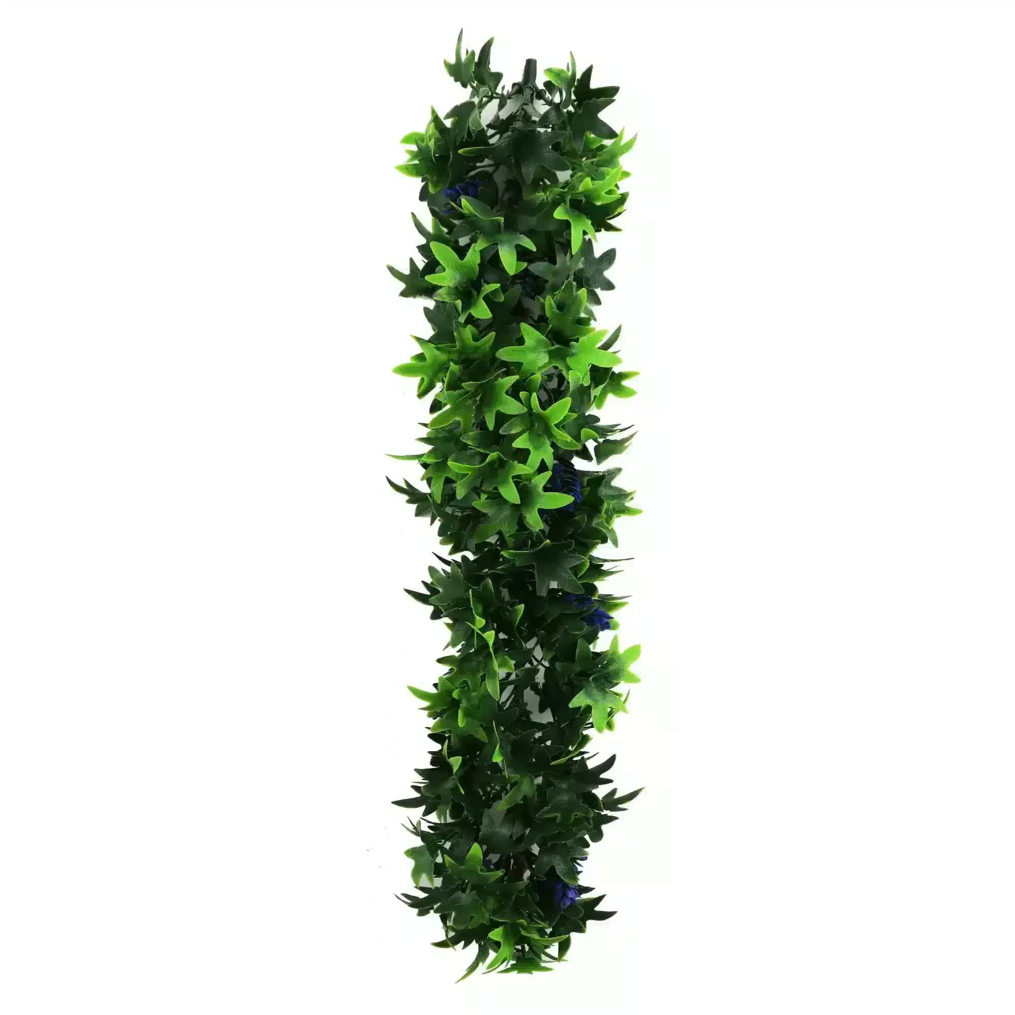 Artificial Extendable Hanging Bright Green Ivy Bush with Purple Flowers 55cm UV Resistant V637-DP22582