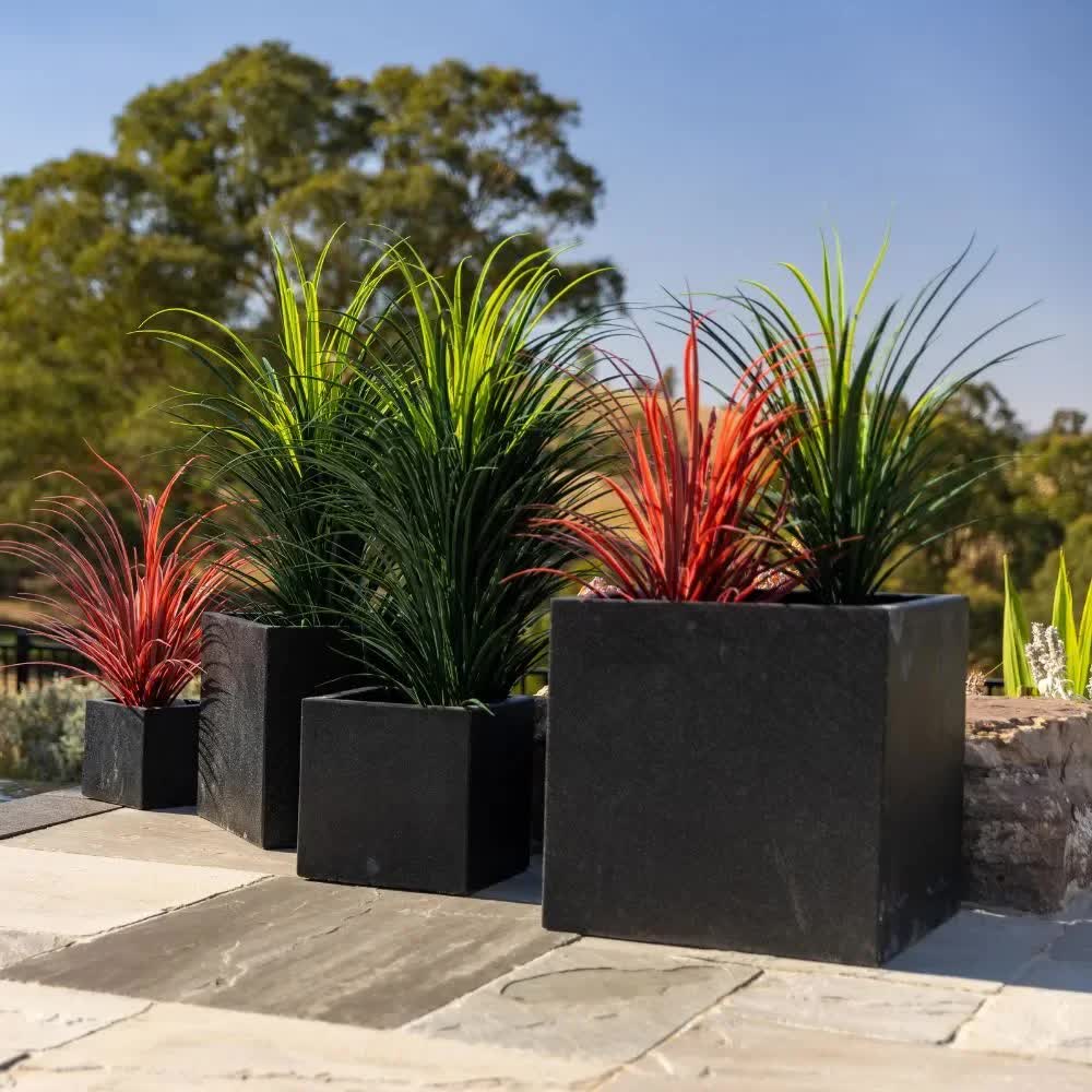 Modern Black Terrazzo Square Planters (Set of 4) Bulk Set Savings V637-DP289107