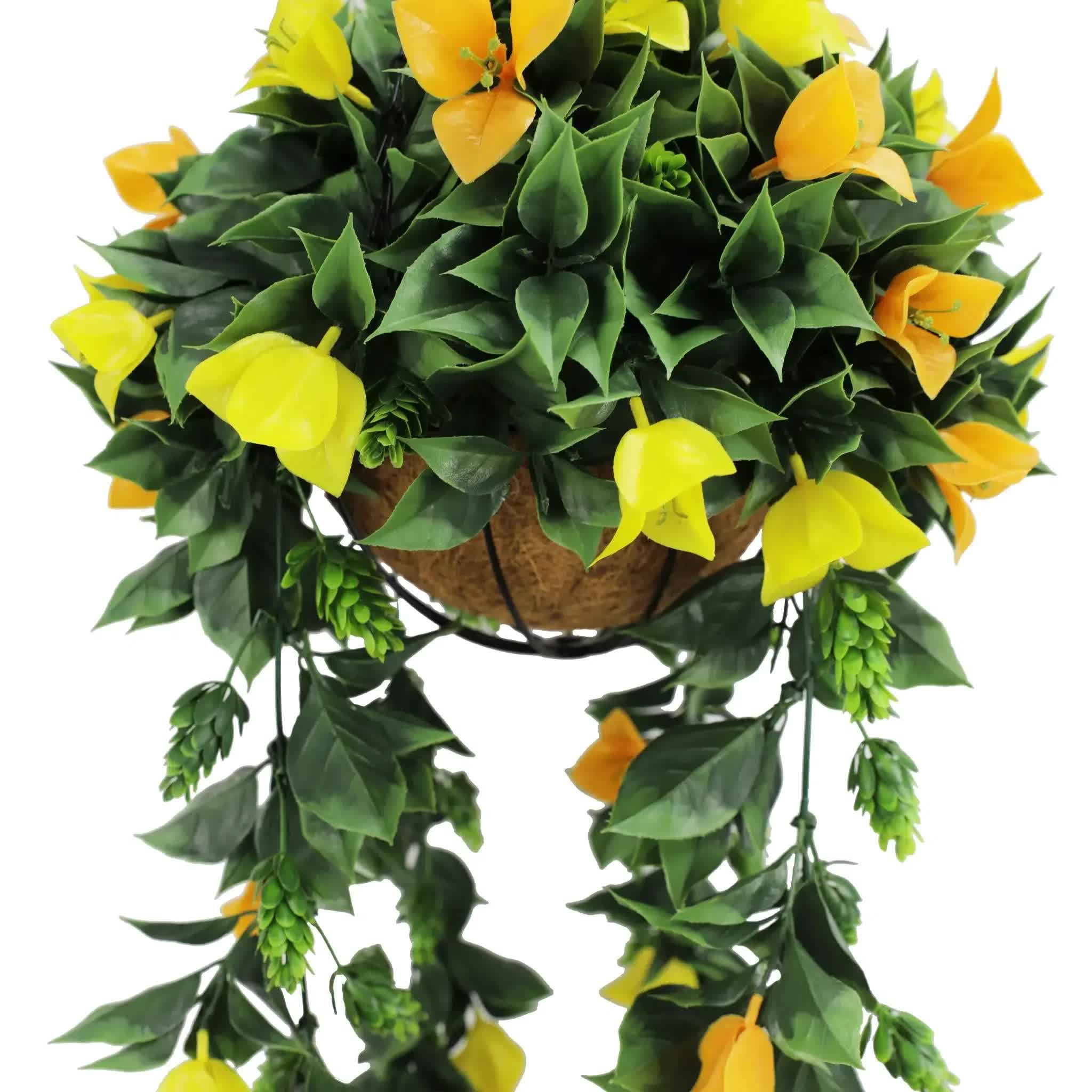 Artificial Hanging Basket Orange and Yellow Bouganvillea 30cm x 80cm Long UV Resistant V637-DP3125