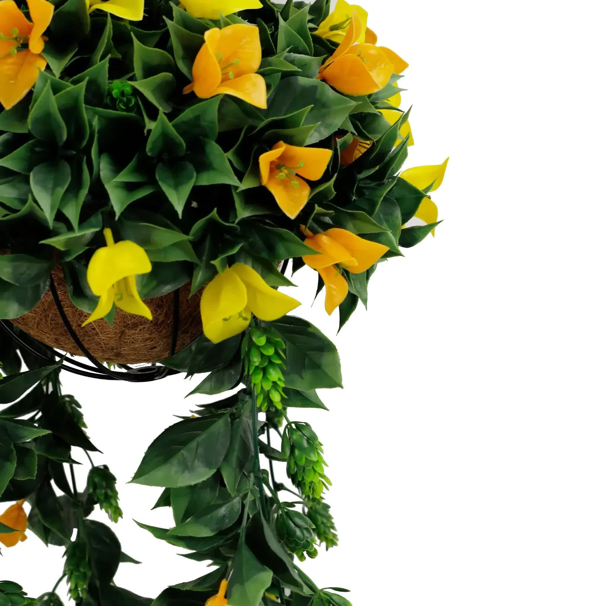 Artificial Hanging Basket Orange and Yellow Bouganvillea 30cm x 80cm Long UV Resistant V637-DP3125