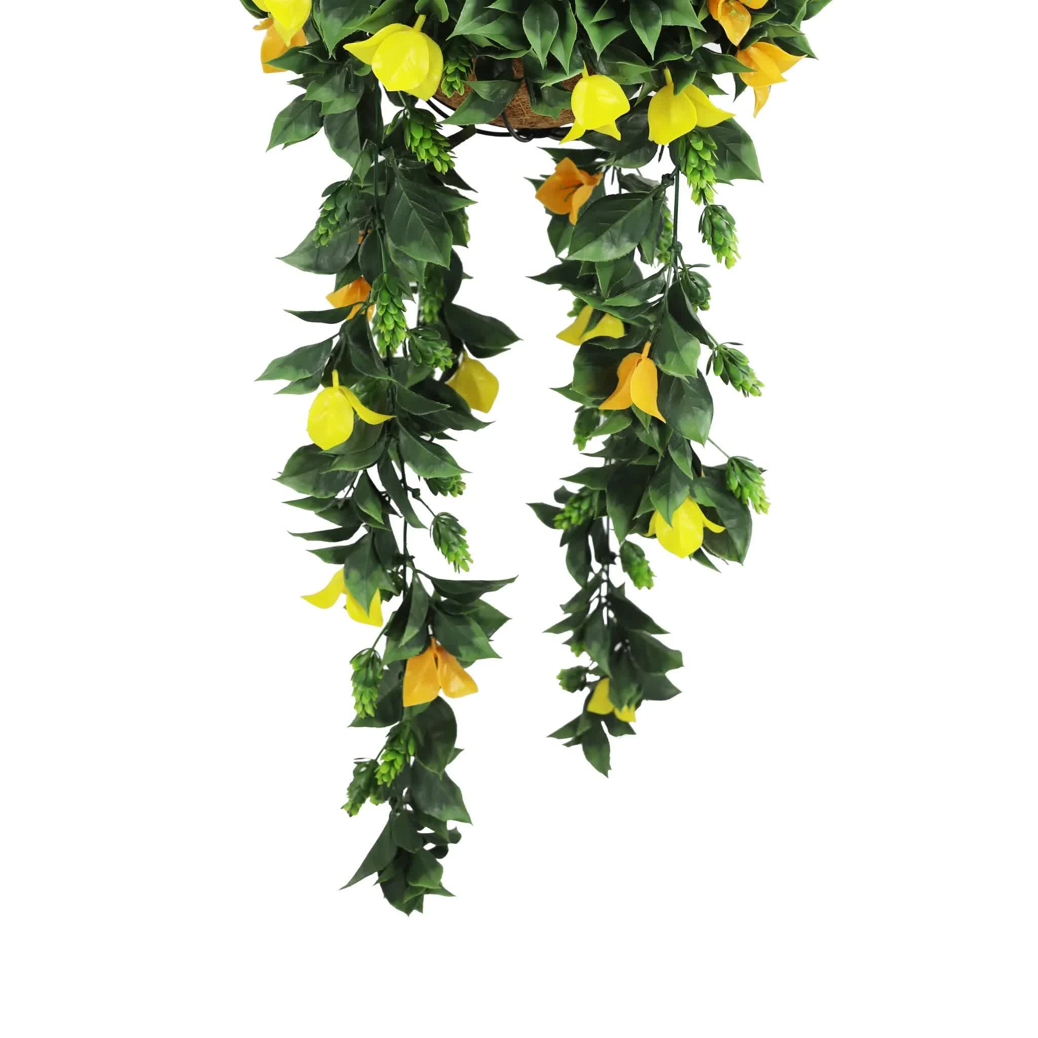 Artificial Hanging Basket Orange and Yellow Bouganvillea 30cm x 80cm Long UV Resistant V637-DP3125