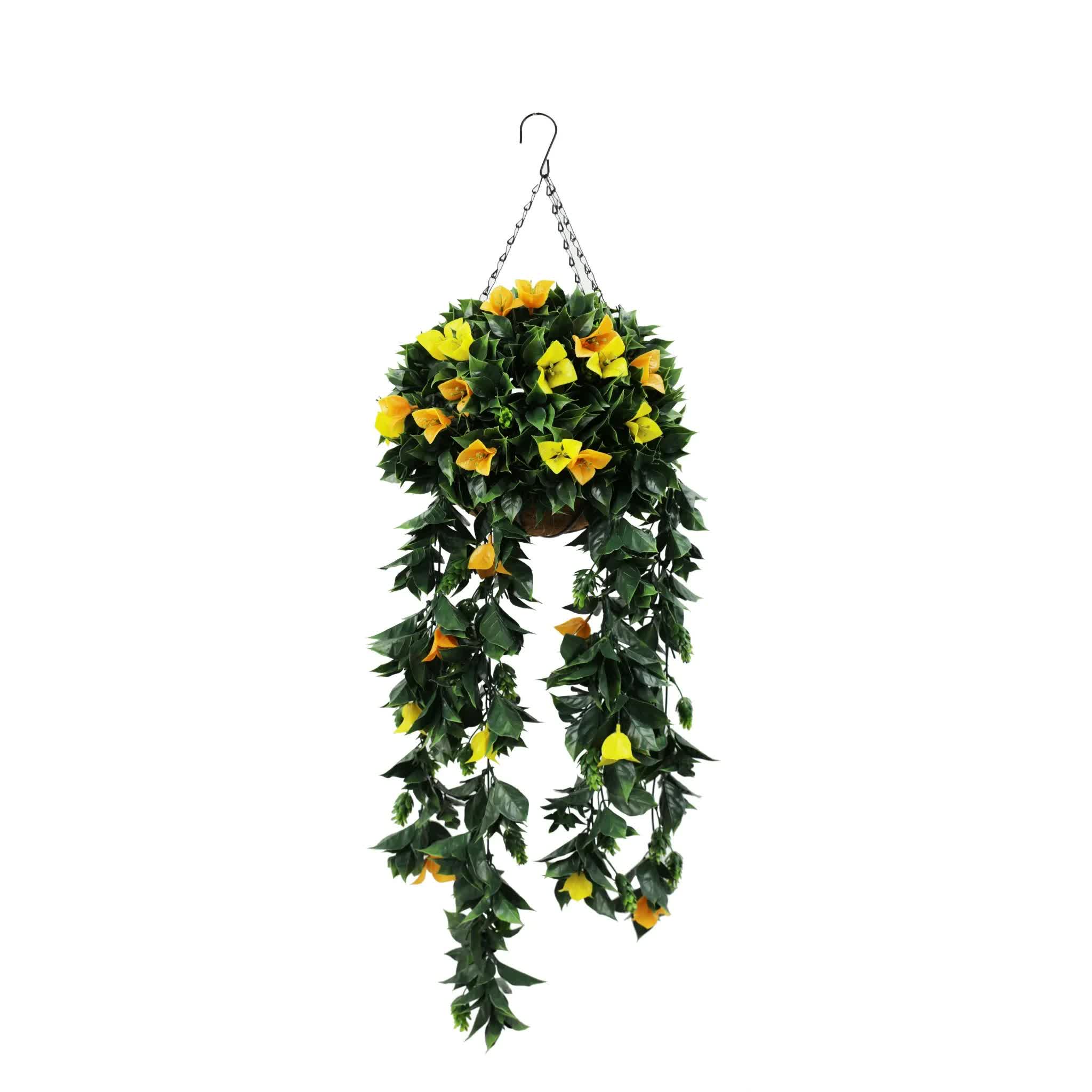 Artificial Hanging Basket Orange and Yellow Bouganvillea 30cm x 80cm Long UV Resistant V637-DP3125