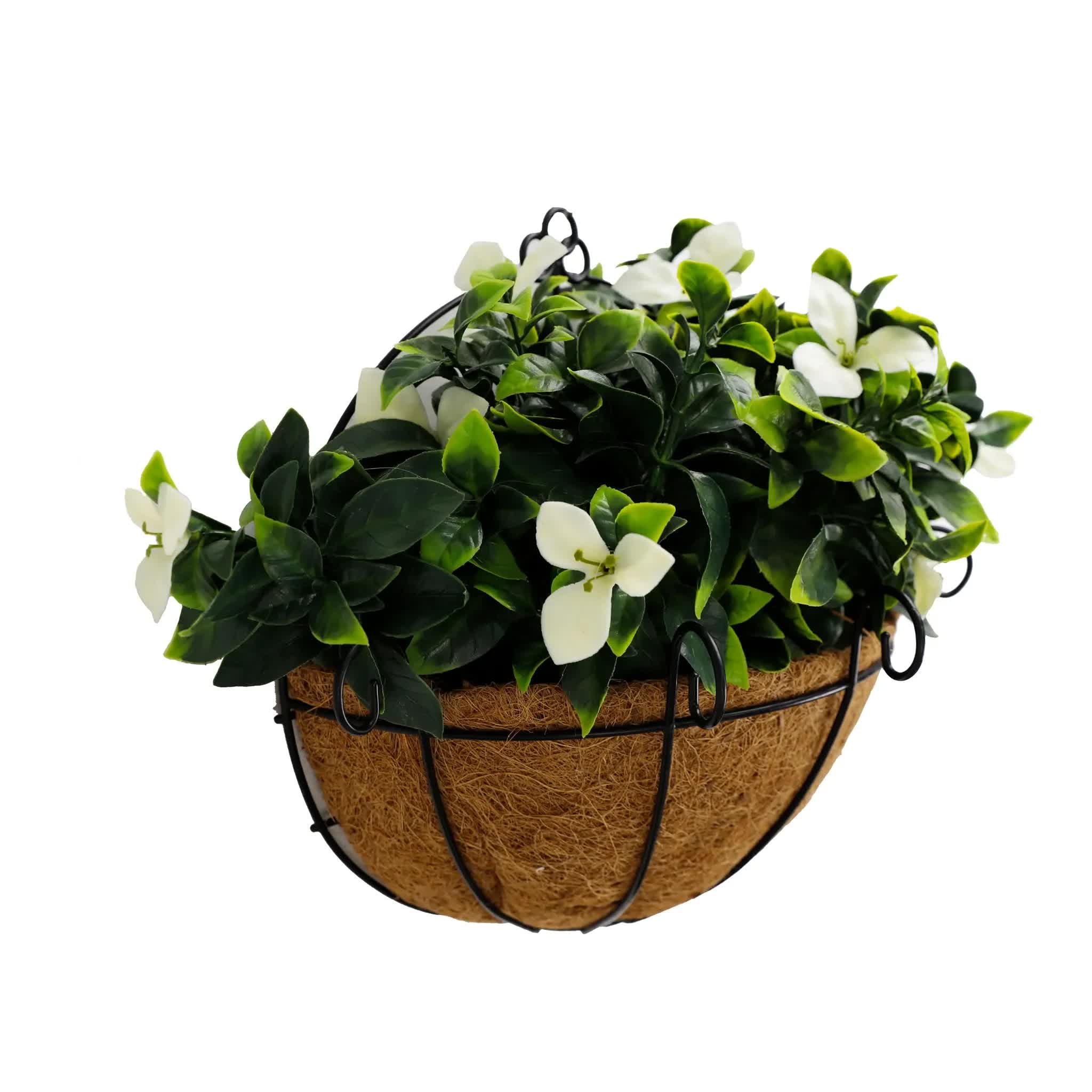Artificial Wall Basket - Flowering White Jasmine Basket 20cm x 35cm Long UV Resistant V637-DP3127