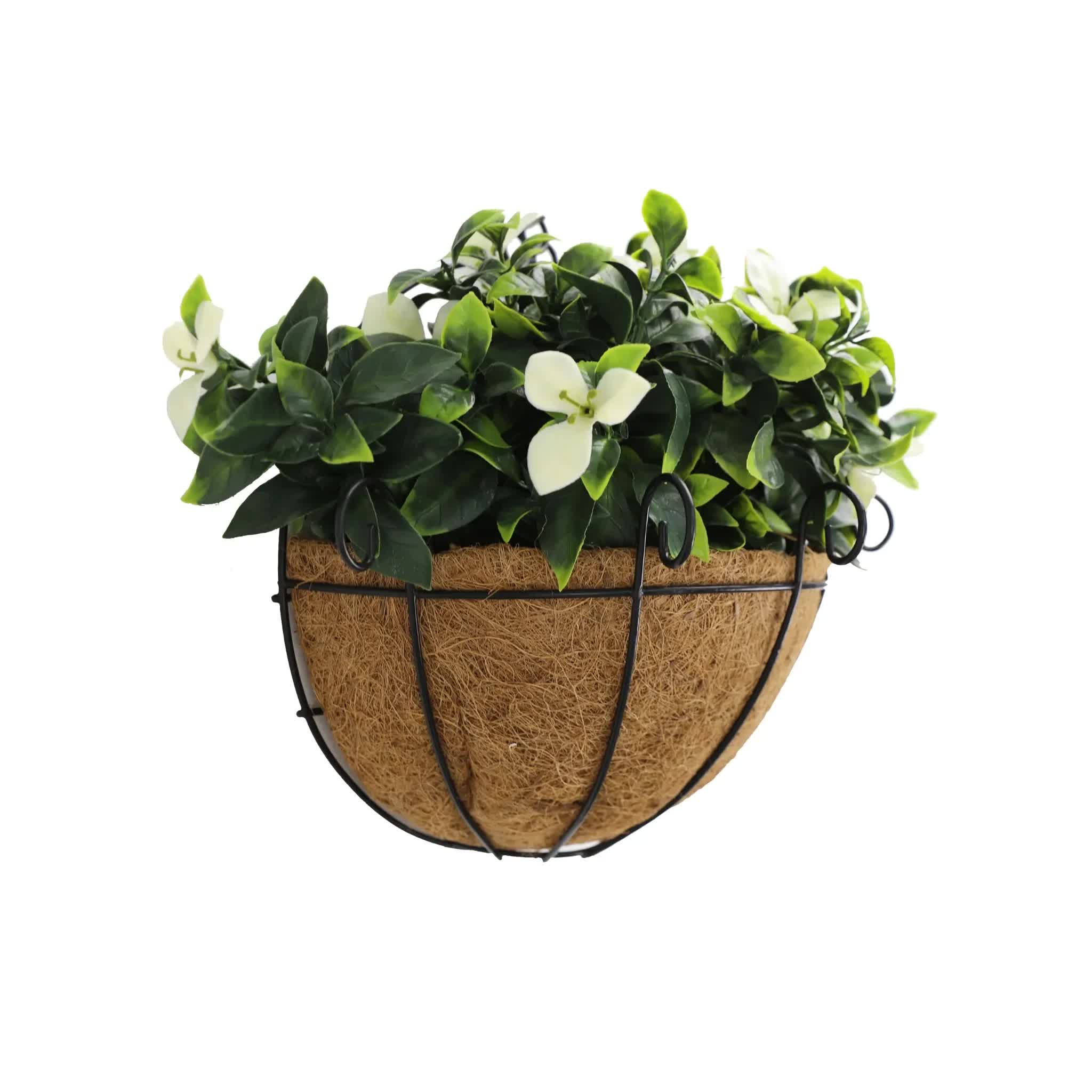 Artificial Wall Basket - Flowering White Jasmine Basket 20cm x 35cm Long UV Resistant V637-DP3127