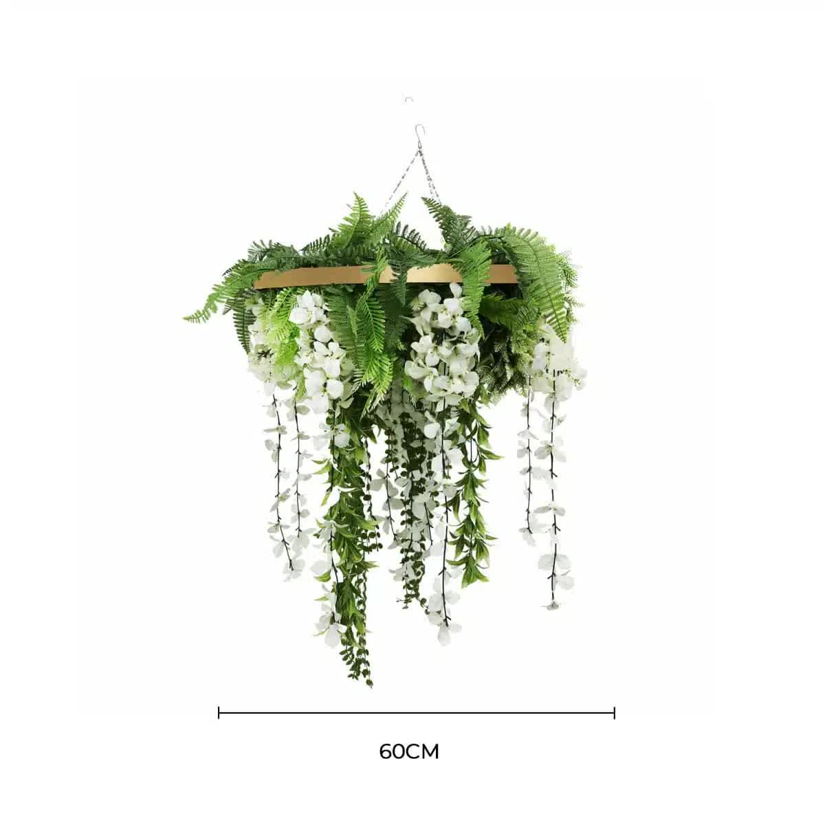 Gold Framed Roof Hanging Disc with Draping Life-Like Wisteria Flowers UV Resistant 60cm V637-DP7778001G