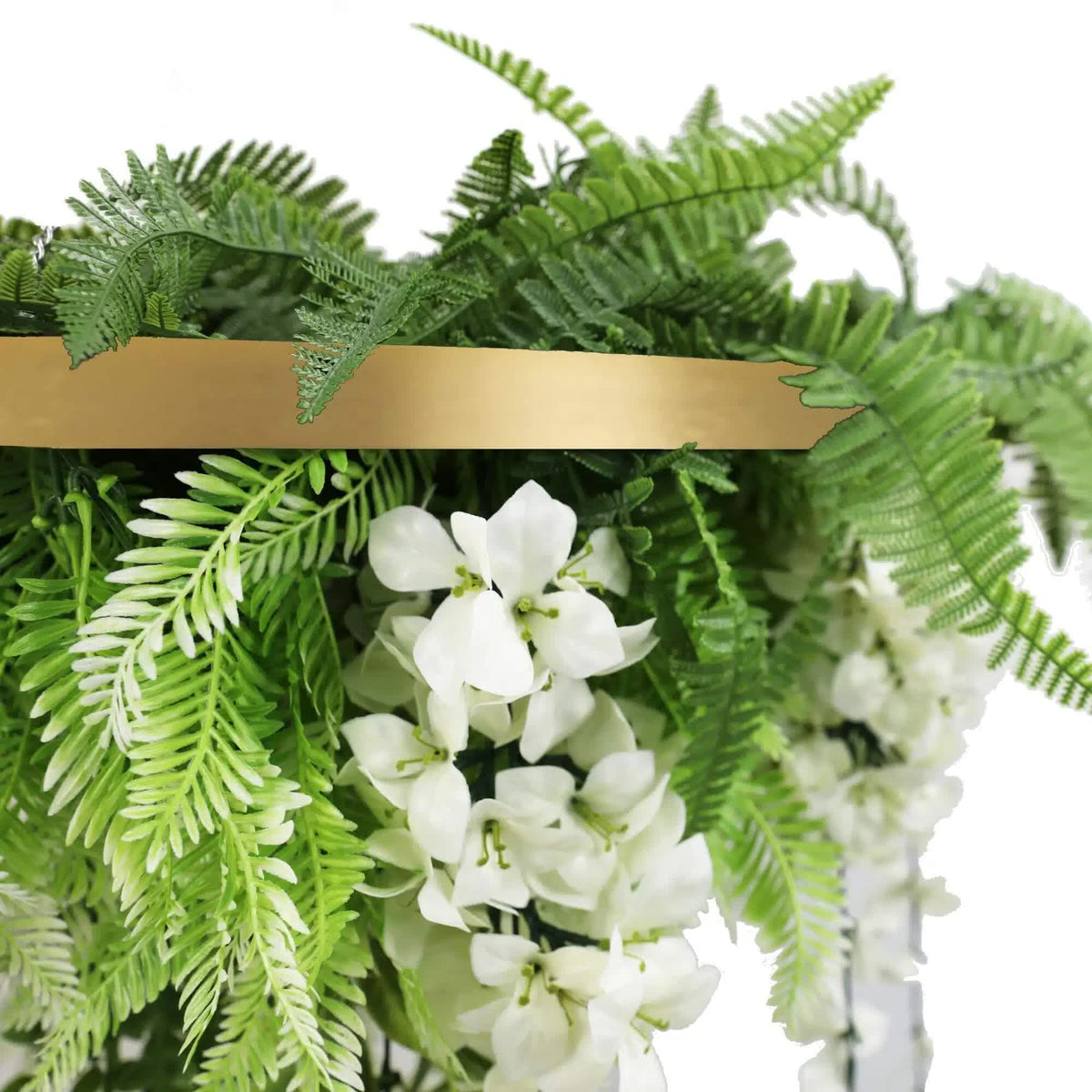 Gold Framed Roof Hanging Disc with Draping Life-Like Wisteria Flowers UV Resistant 60cm V637-DP7778001G