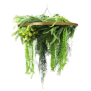 Gold Framed Roof Hanging Disc With Draping Life-Like Ferns and Plants 80cm UV Resistant V637-DP80101