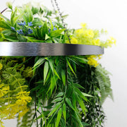 Silver Framed Roof Hanging Disc With Tropical Foliage Mix and Draping Stems 60cm UV Resistant V637-DP80105