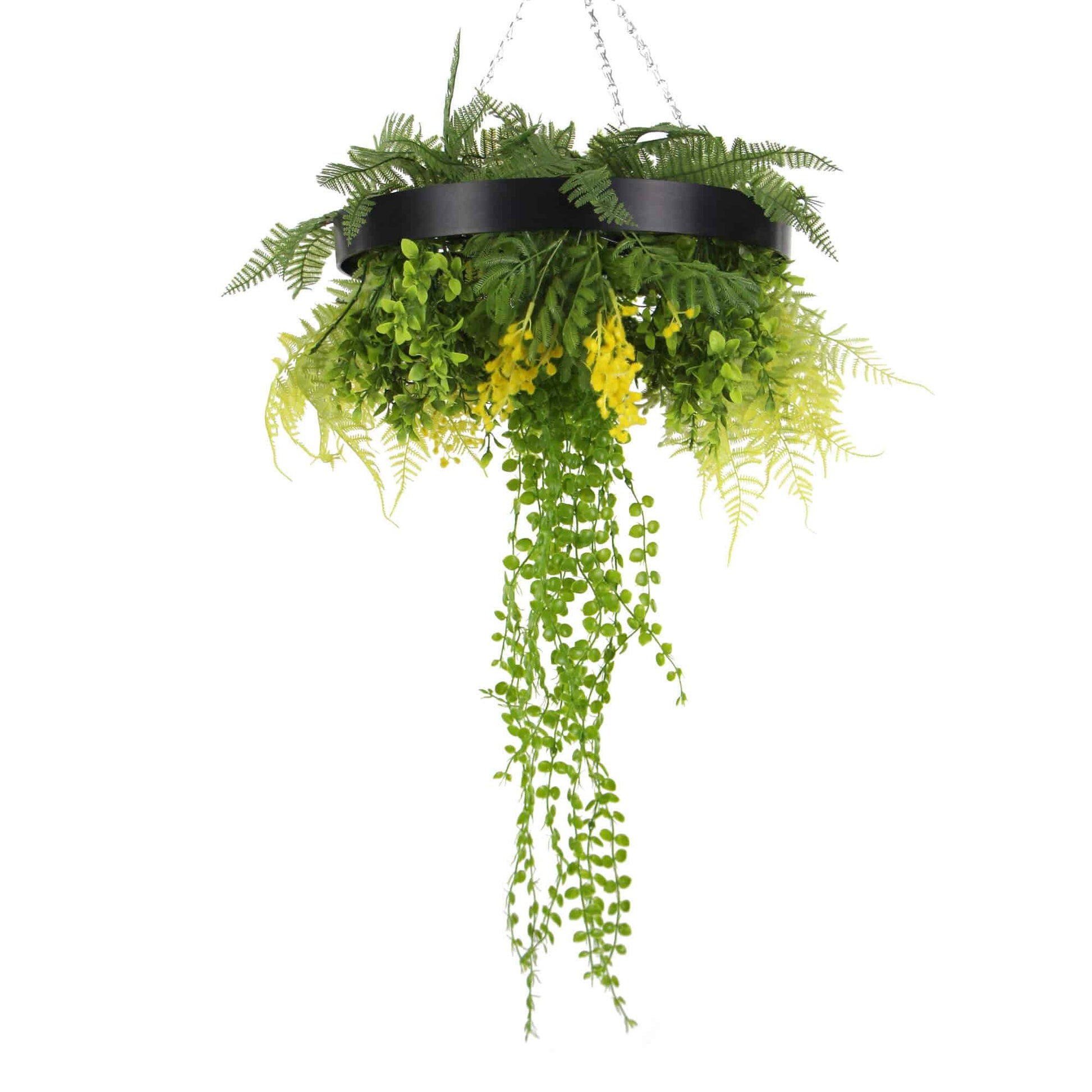 Black Framed Roof Hanging Disc with Draping Life-like Plants 40cm V637-DP88000B