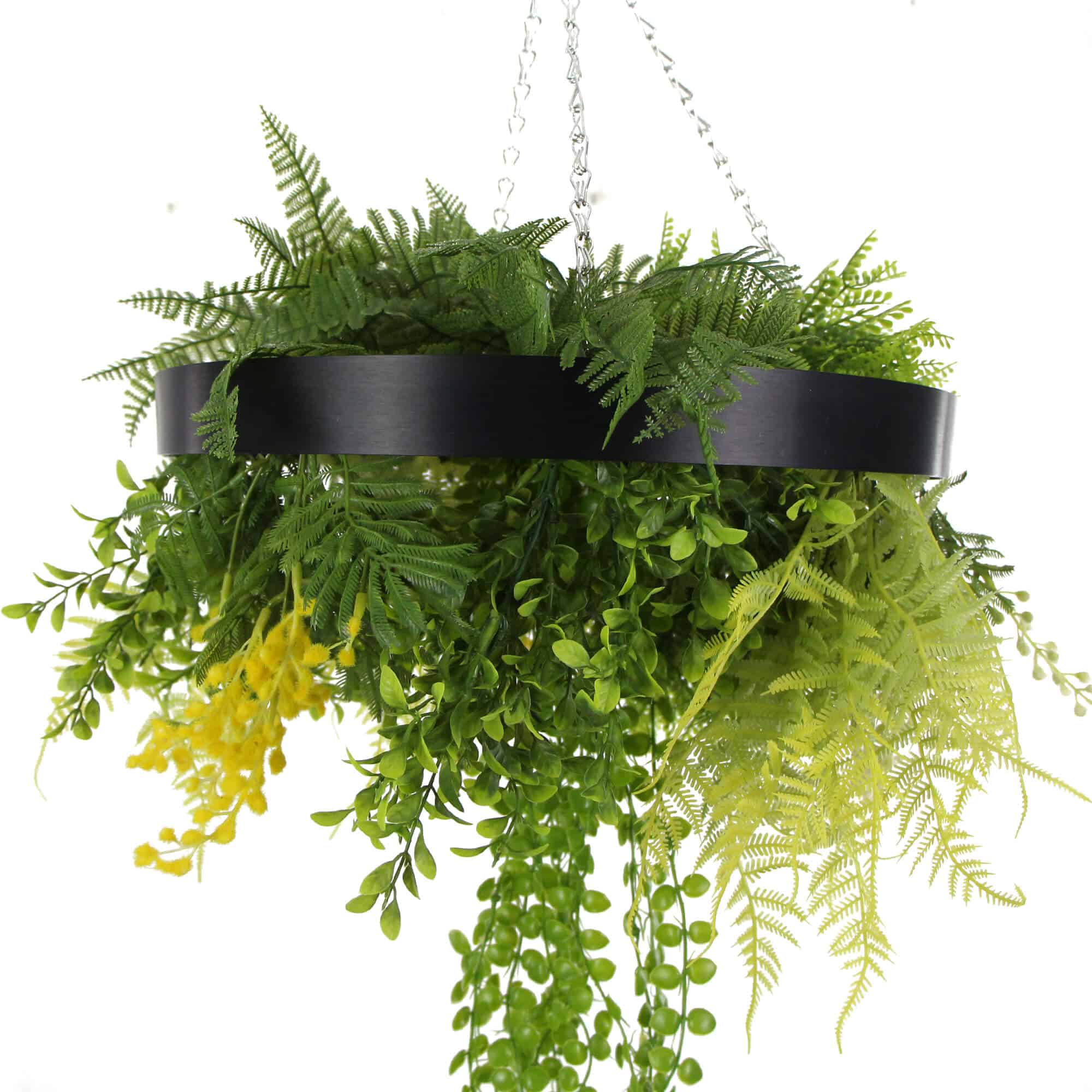 Black Framed Roof Hanging Disc with Draping Life-like Plants 40cm V637-DP88000B