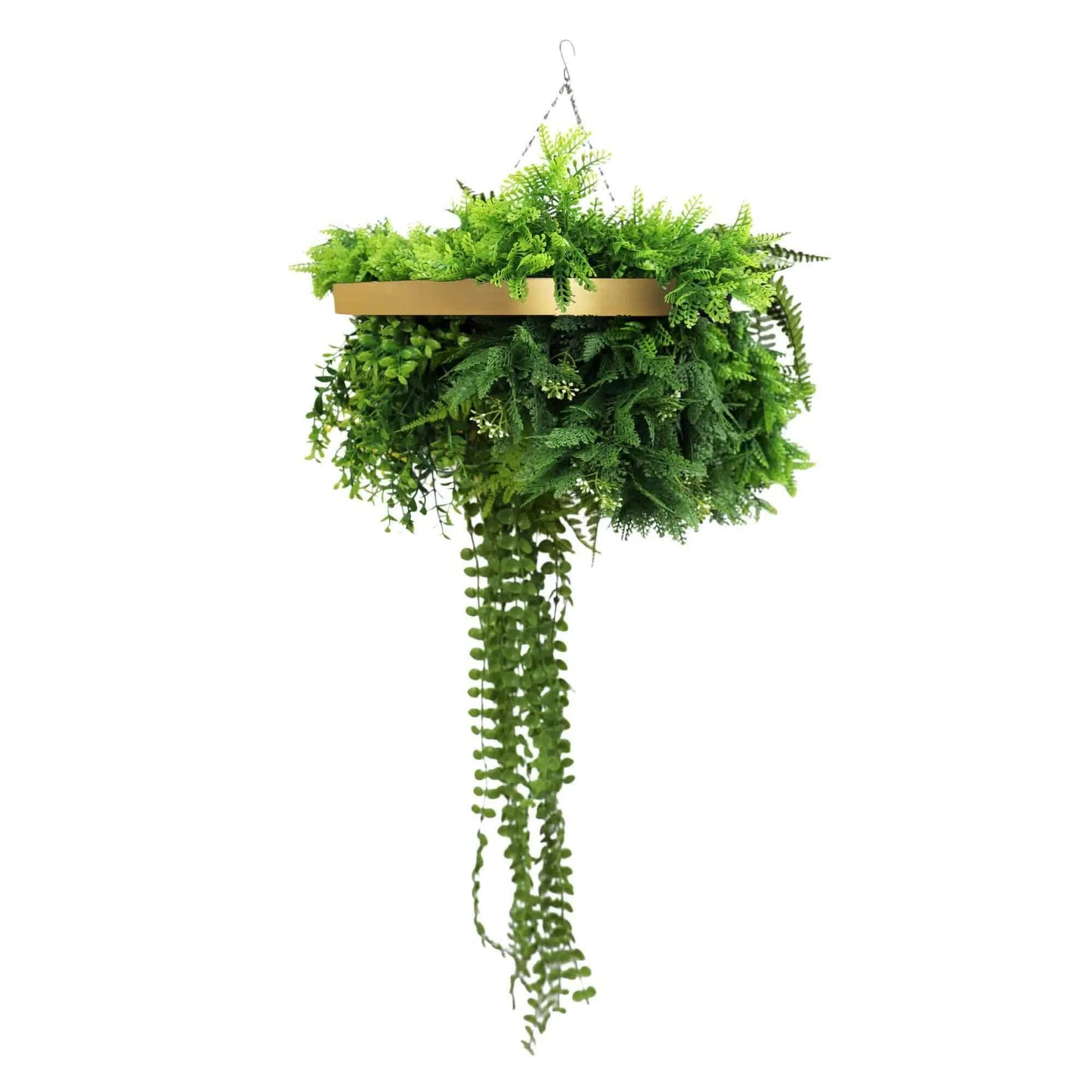 Gold Framed Roof Hanging Disc With Draping Life-Like Plants UV Resistant 40cm V637-DP88000G