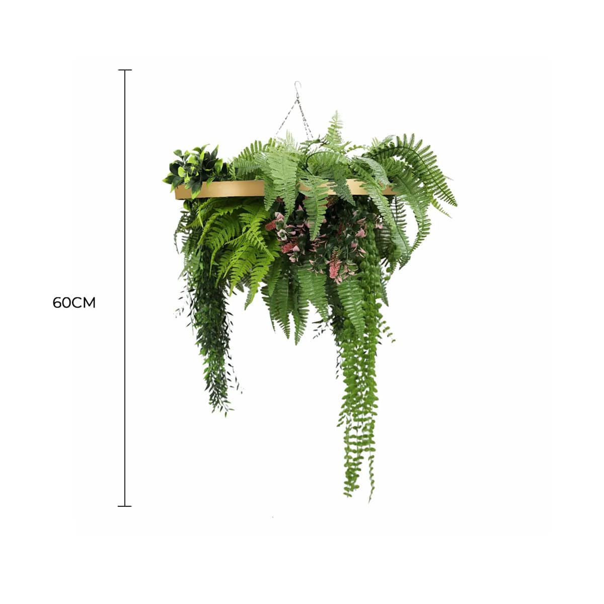 Gold Framed Roof Hanging Disc with Draping Life-Like Plants UV Resistant 60cm V637-DP88001G