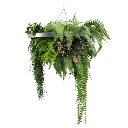Silver Framed Roof Hanging Disc with Draping Life-Like Plants UV Resistant 60cm V637-DP88001S