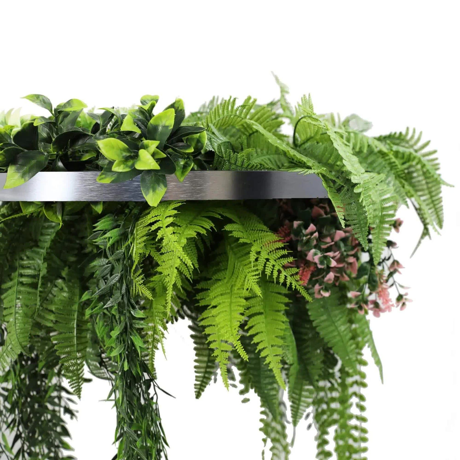 Silver Framed Roof Hanging Disc with Draping Life-Like Plants UV Resistant 60cm V637-DP88001S