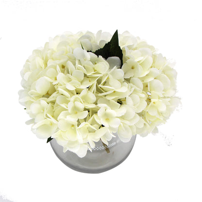 Premium Faux Hydrangea with Glass Vase (Artificial Flowering White Hydrangea) 23cm V637-DP88014