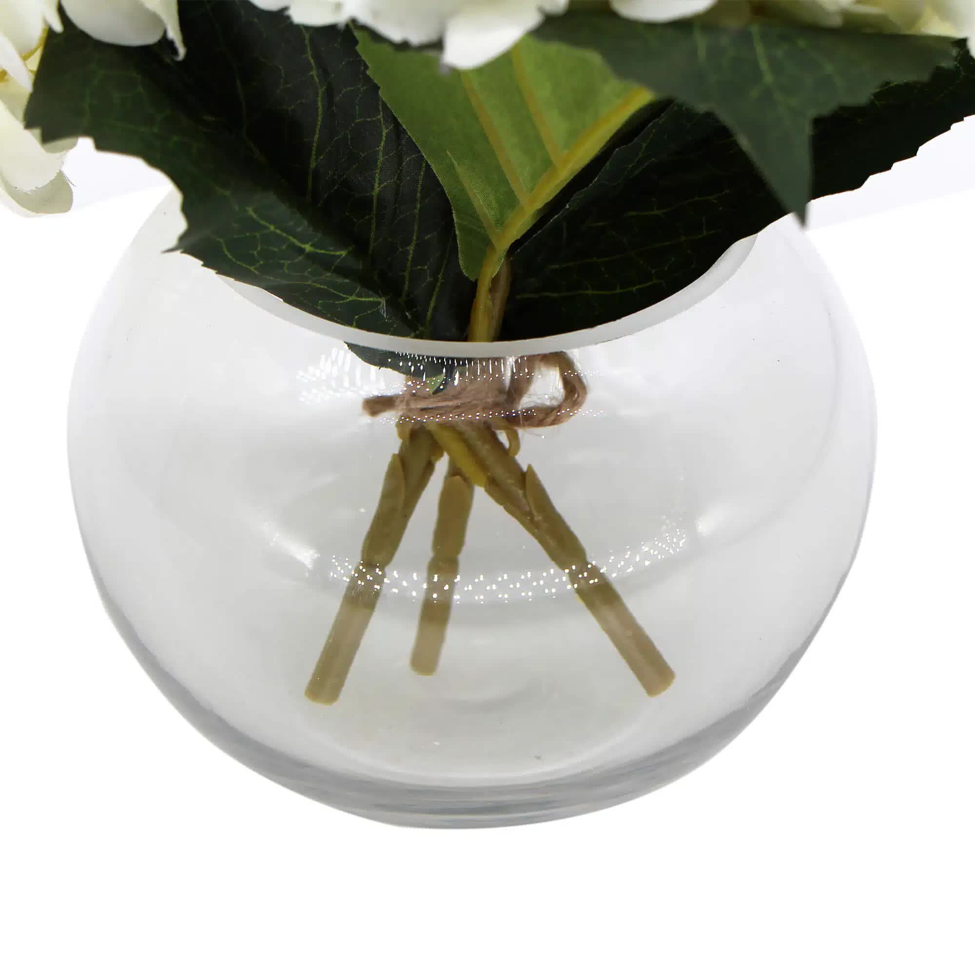 Premium Faux Hydrangea with Glass Vase (Artificial Flowering White Hydrangea) 23cm V637-DP88014