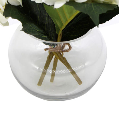 Premium Faux Hydrangea with Glass Vase (Artificial Flowering White Hydrangea) 23cm V637-DP88014