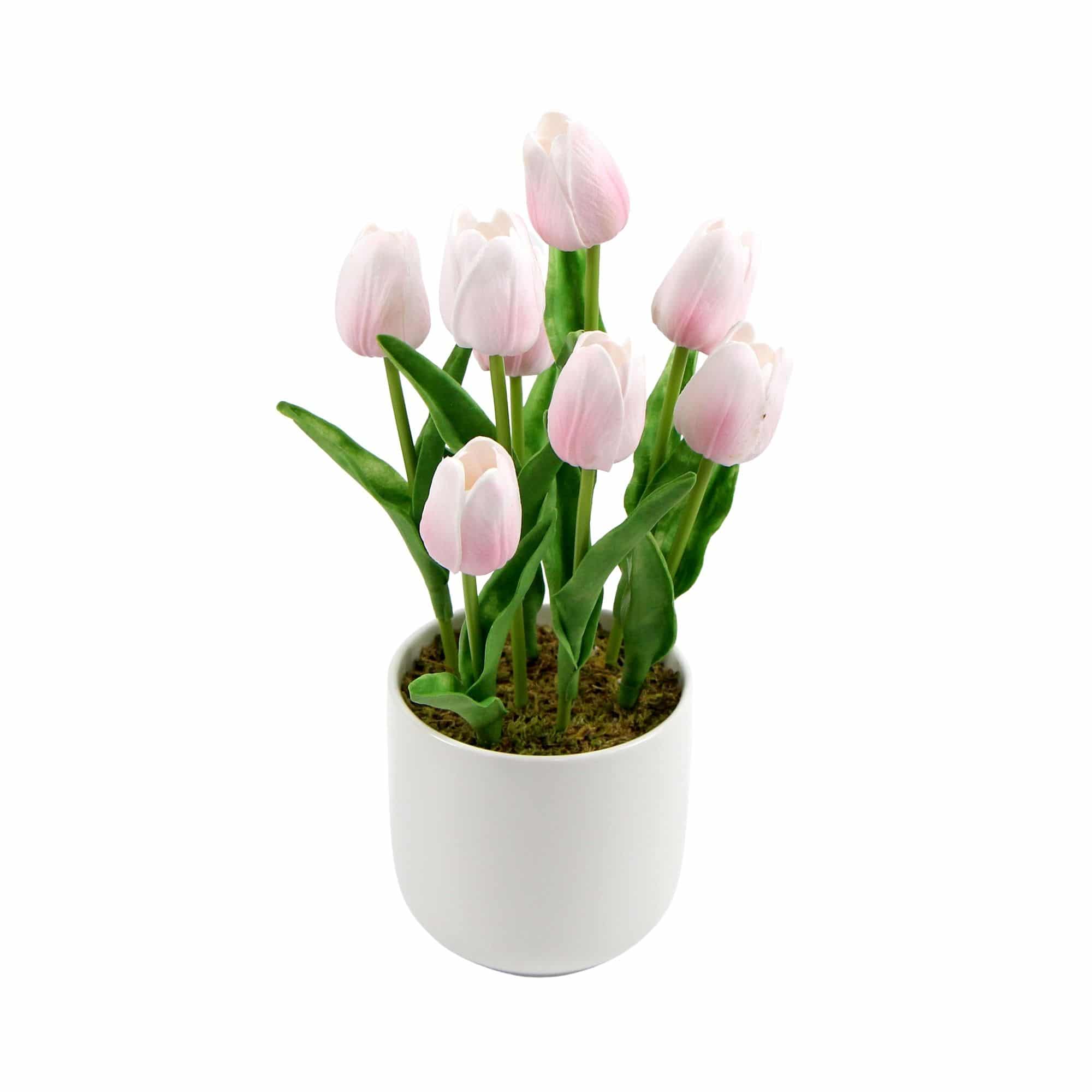 Flowering Pink Artificial Tulip Plant Arrangement With Ceramic Bowl 35cm V637-DP8870014
