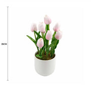 Flowering Pink Artificial Tulip Plant Arrangement With Ceramic Bowl 35cm V637-DP8870014