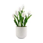 Flowering White Artificial Tulip Plant Arrangement With Ceramic Bowl 35cm V637-DP8870015