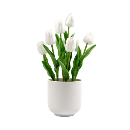 Flowering White Artificial Tulip Plant Arrangement With Ceramic Bowl 35cm V637-DP8870015