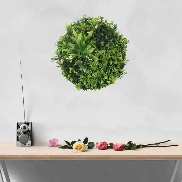 Slimline Flowering White Artificial Green Wall Disc UV Resistant 50cm (Black Frame) V637-DP8880002