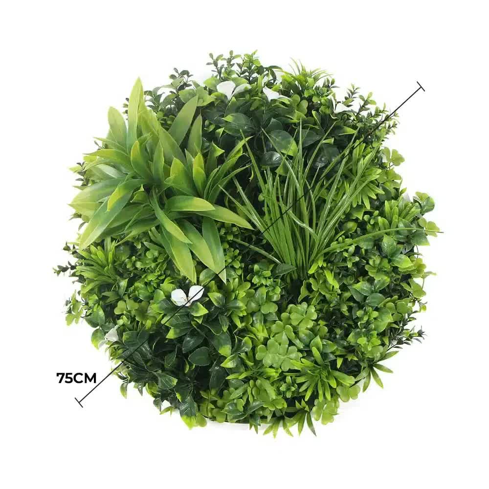 Flowering White Artificial Green Wall Disc UV Resistant 75cm (White Frame) V637-DP8880011
