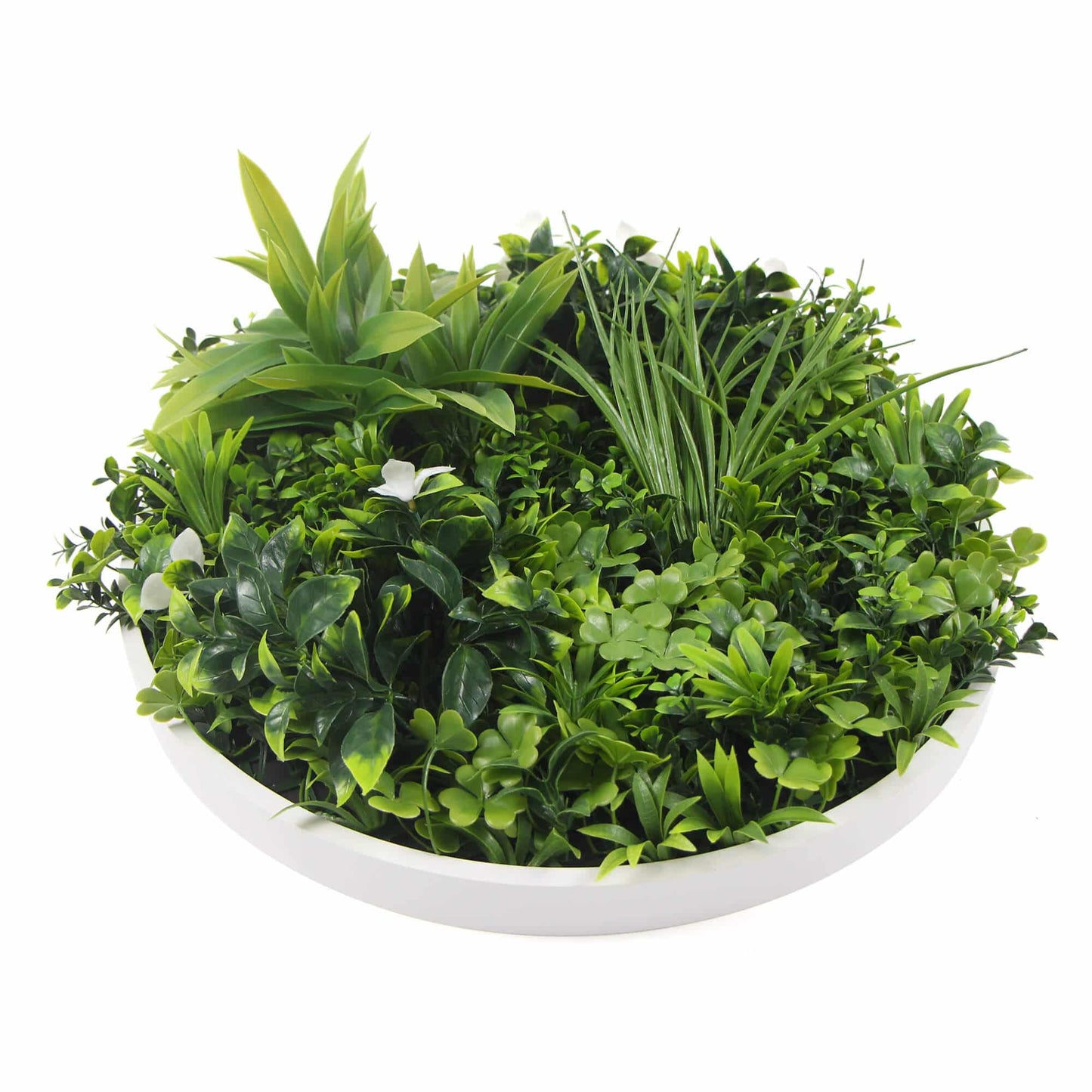 Slimline Flowering White Artificial Green Wall Disc UV Resistant 100cm (White Frame) V637-DP8880023