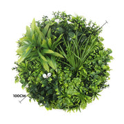 Slimline Flowering White Artificial Green Wall Disc UV Resistant 100cm (White Frame) V637-DP8880023