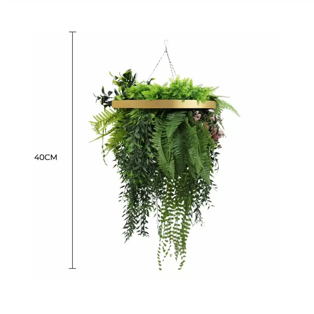 Premium Hanging Artificial Plant Arrangement with Gold Frame 40cm UV Resistant V637-DP8888882G