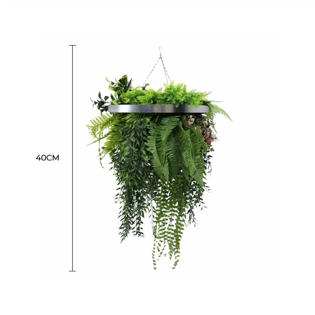 Premium Hanging Artificial Plant Arrangement with Silver Frame 40cm UV Resistant V637-DP8888882S