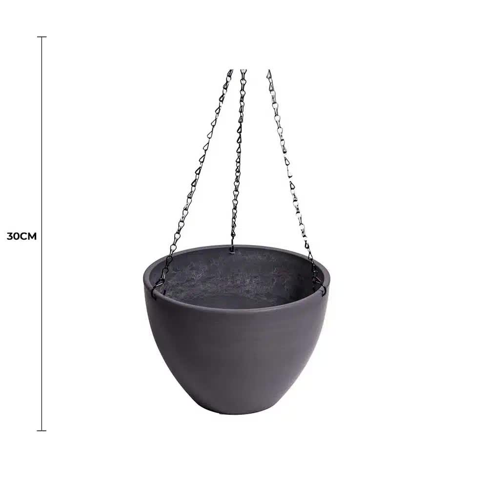 Hanging Grey Plastic Pot with Chain 30cm V637-DP9310030