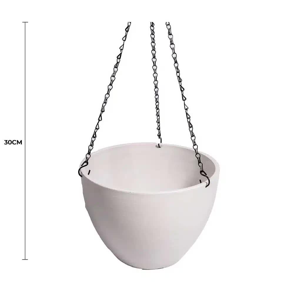 Hanging Rustic White Plastic Pot with Chain 30cm V637-DP9320030