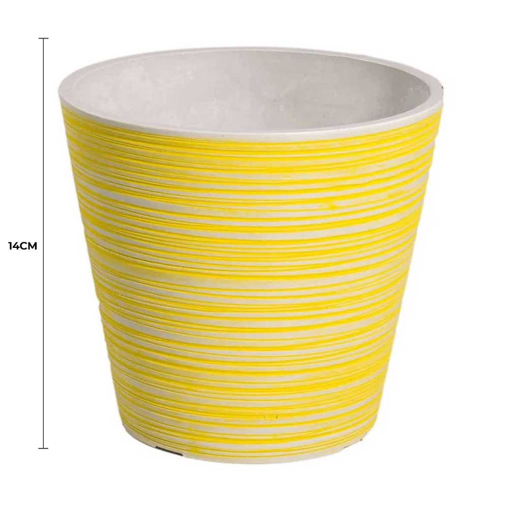 Yellow and White Engraved Pot 14cm V637-DP9560014