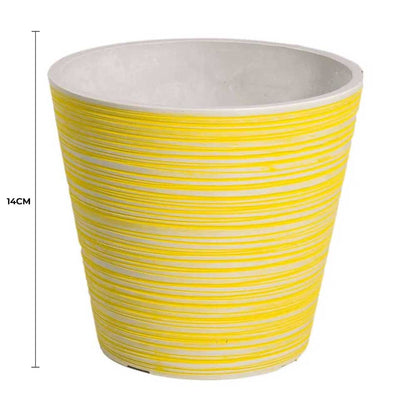 Yellow and White Engraved Pot 14cm V637-DP9560014
