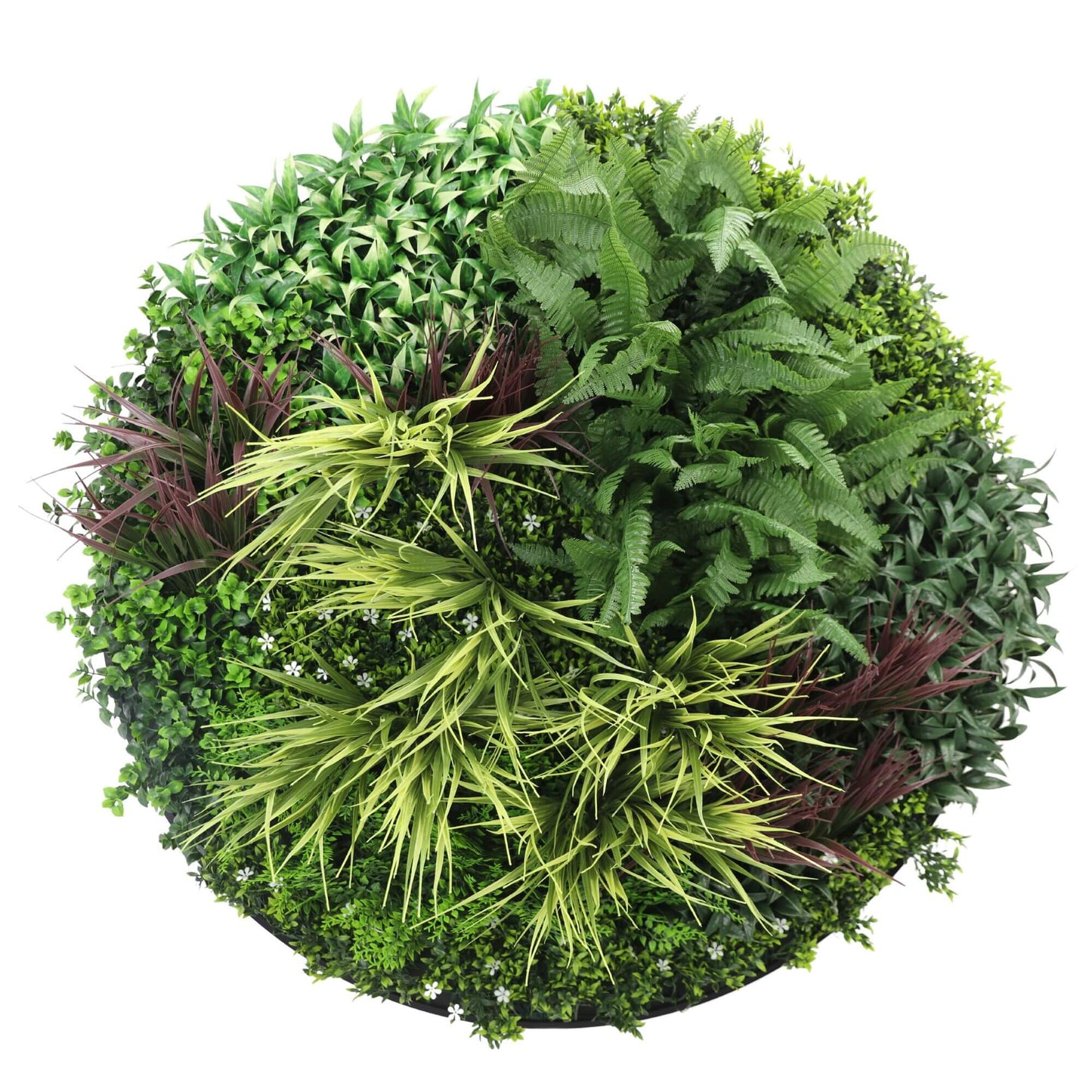 Slimline Artificial Green Wall Disc Art 100cm Grassy Fern UV Resistant (Black) V637-DP9853