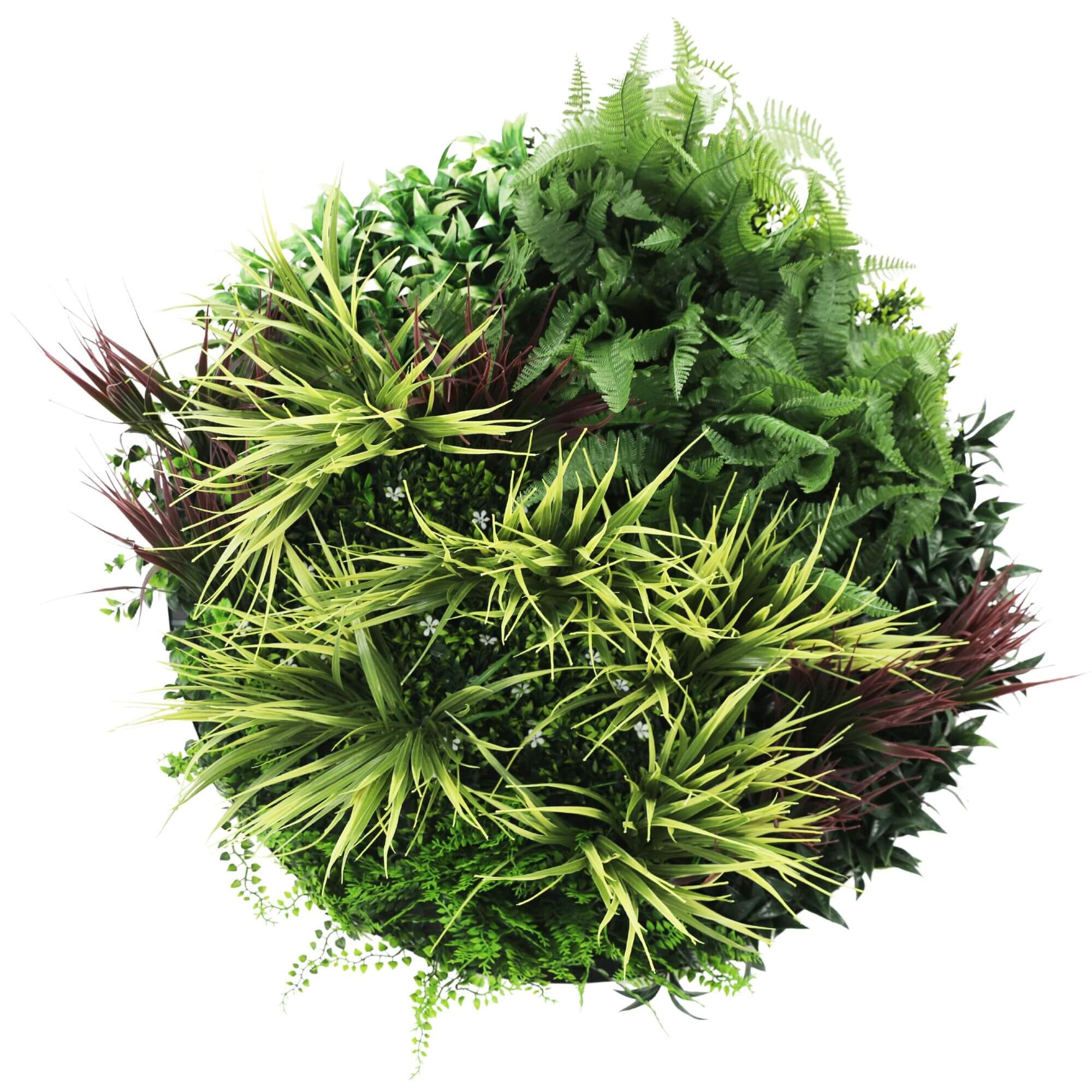 Slimline Artificial Green Wall Disc Art 80cm Grassy Fern UV Resistant (White) V637-DP9855