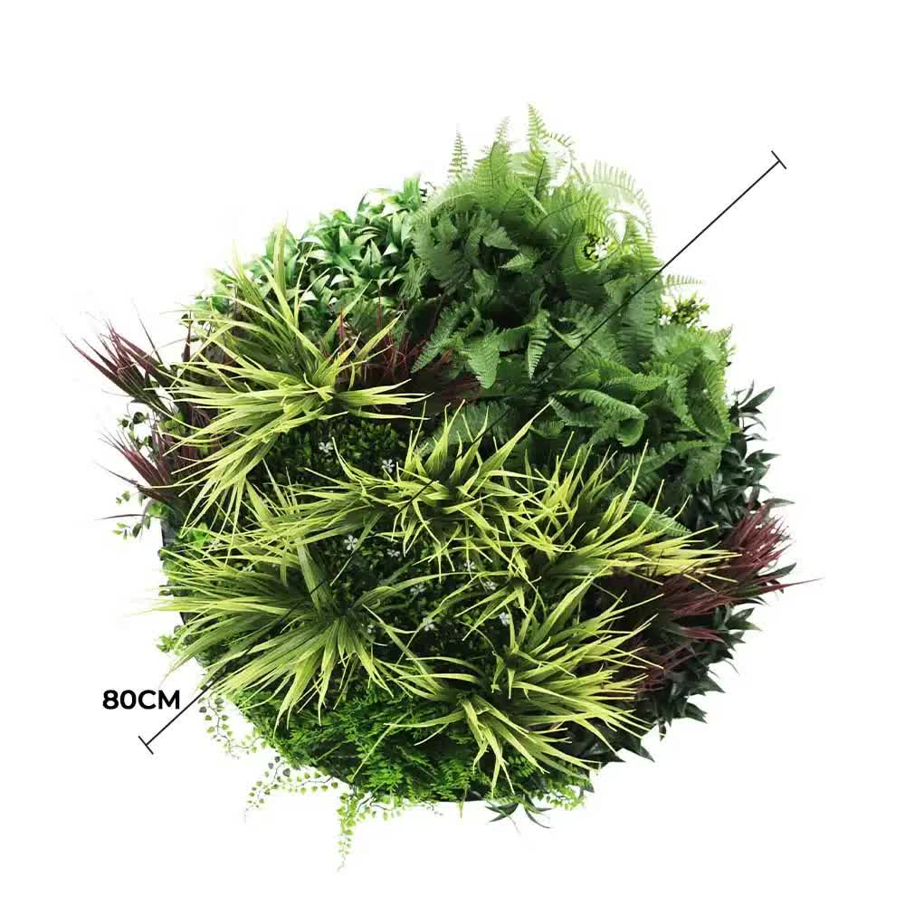 Slimline Artificial Green Wall Disc Art 80cm Grassy Fern UV Resistant (White) V637-DP9855